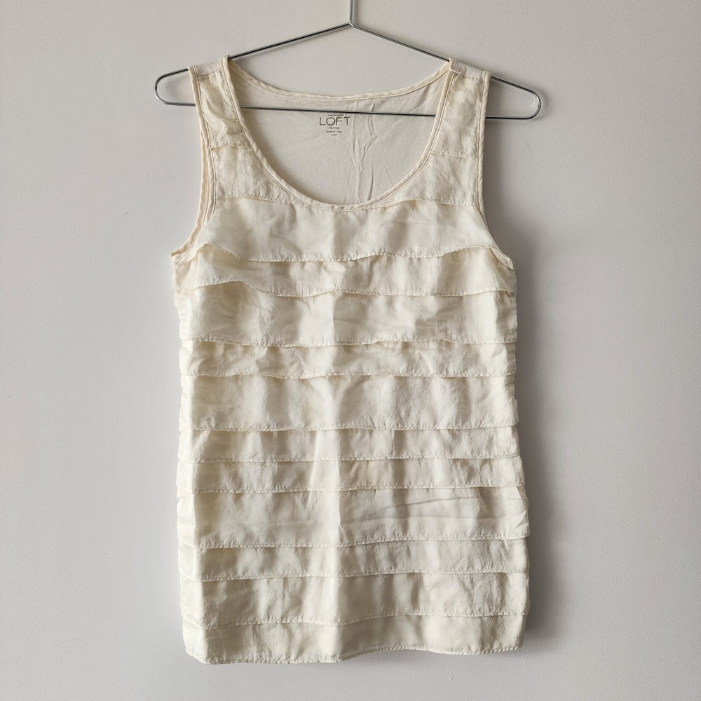 LOFT Ruffle Tank Top Women XSP Cream Tiered Sleeveless Shell Layering Blouse